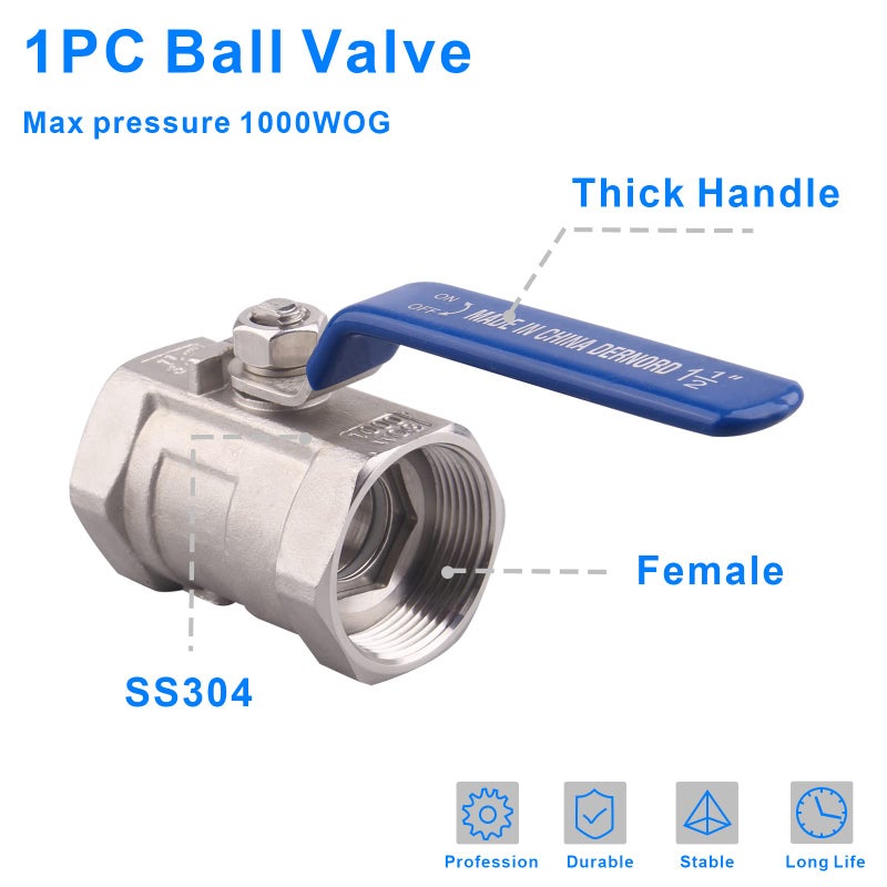 DERNORD Stainless Steel Ball Valve 1PC Type NPT Standard Port for Water, Oil, and Gas (1.5 Inch Ball Valve) - Image 4